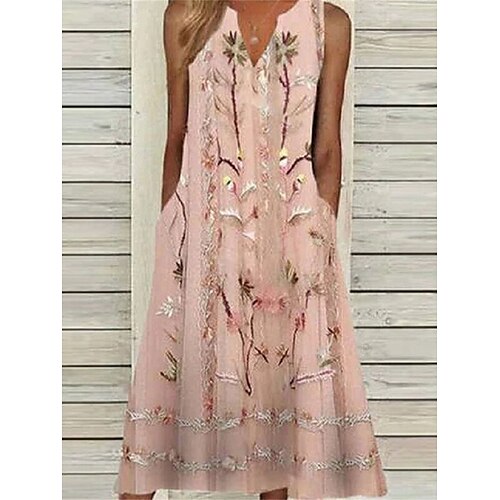 

Dame Afslappet påklædning Tank Top Kjole Sommerkjole Blomstret Trykt mønster V-hals Mini kjole Aktiv Mode udendørs Gade Uden ærmer Løstsiddende Lyserød Sommer Forår S M L XL XXL