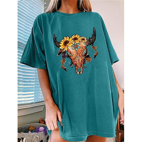 

Dame T-skjorte kjole Uformell kjole T skjortekjole Dyr Blomstret Trykt mønster Crew-hals Mini kjole Aktiv Mote utendørs Daglig Kortermet Løstsittende Svart Blå Oransje Sommer Vår S M L XL XXL