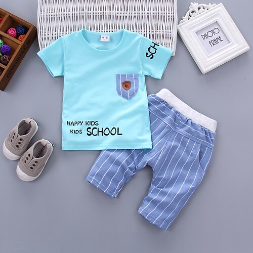 

2 deler Baby Gutt T-skjorter og shorts Antrekk Tegneserie Kortermet Sett utendørs Bedårende Daglig Sommer Vår 3-7 år Kortermet langtidsholdbar kaffefarge Kortermet stripelomme Hvit kortermet slips
