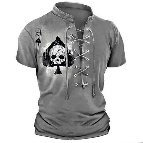

Per uomo maglietta Pop art Carte francesi Teschi Colletto alla coreana Abbigliamento Stampa 3D Giornaliero Sport Manica corta Lacci Stampa Di tendenza Originale Vintage