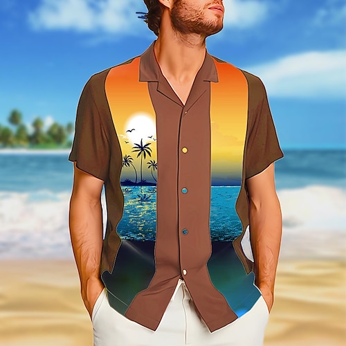 

Hombre Camisa camisa hawaiana Árbol de coco Estampados Collar Cubano Negro Azul Piscina Morado Marrón Verde Trébol Casual Festivos Manga Corta Abotonar Estampado Ropa Deportes Moda Ropa de calle