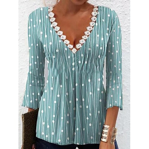 

Per donna Camicia Blusa azzurro cielo Blu A pois A strisce Finiture in pizzo Stampa Manica a 3/4 Informale Essenziale A V Standard S