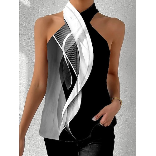 

Damen Tank Top Schwarz Rote Purpur Geometrisch Bedruckt Ärmellos Casual Basic Neckholder Standard Geometrisch S