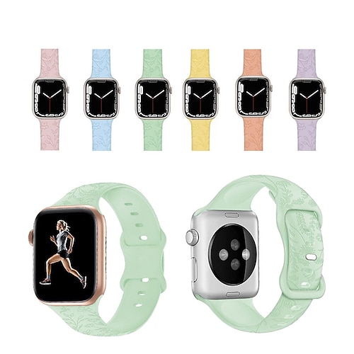 

Pulseira Esportiva flor gravada Compatível com Pulseira Apple Watch 38mm 40mm 41mm 42mm 44mm 45mm 49mm Impermeável fivela borboleta Fecho de Metal Silicone macio pulseira de substituição para Série