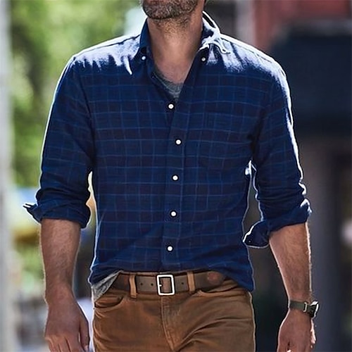 

Herre Skjorte Button Up skjorte Casual skjorte Blå Mørkeblå Kaffe Langærmet Ternet Aftæpning Gade Daglig Tøj Mode Afslappet Bekvem