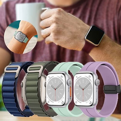 

4 pacotes Alpine Loop Compatível com Pulseira Apple Watch 38mm 40mm 41mm 42mm 44mm 45mm 49mm Elástico Ajustável Tecido Silicone pulseira de substituição para iwatch Series Ultra 8 7 6 5 4 3 2 1 SE