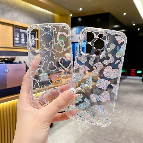 

Phone Case For Apple Back Cover iPhone 14 13 12 11 Plus Pro Max Bumper Frame Plating IMD Heart Glitter Shine TPU PC