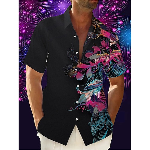 

Herren Hemd Hawaiihemd Sommerhemd Grafik-Drucke Blätter Umlegekragen Schwarz Outdoor Strasse Kurze Ärmel Button-Down Bedruckt Bekleidung Sport Modisch Strassenmode Designer