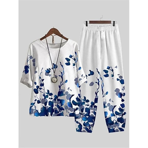 

Per donna Pigiami Top e pantalone del pigiama Completi Fiore decorativo Di tendenza Informale Morbido Interni Giornaliero Da letto Poliestere Traspirante Girocollo Mezza manica maglietta Pantalone