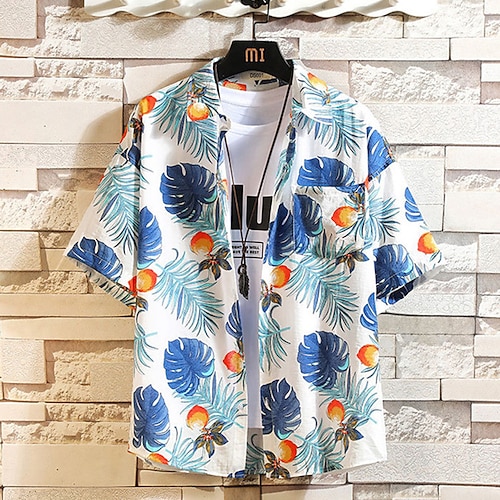 

Hombre Camisa camisa hawaiana Estampados Hojas Cuello Vuelto Azul Piscina Exterior Calle Mangas cortas Abotonar Estampado Ropa Tropical Moda Hawaiano Design