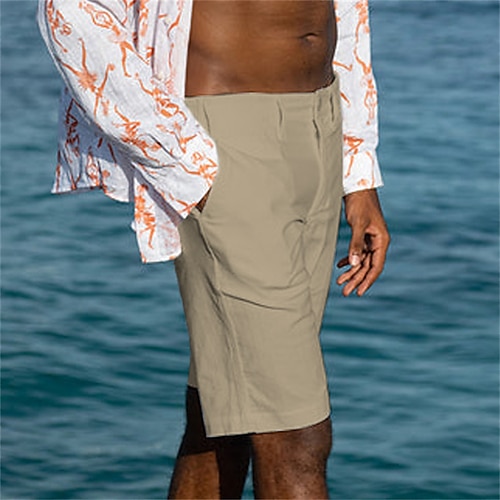 

Homens Calção Shorts de linho Shorts de verão Shorts de praia Zíper Tecido Conforto Respirável Curto Ao ar livre Diário Streetwear Misto de Algodão e Linho à moda Casual Branco Azul Sem Elasticidade