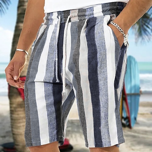 Men's Shorts Summer Shorts Beach Shorts Baggy Shorts Stripe Pocket Drawstring Elastic Waist Outdoor Daily Going out Streetwear Black Red 2023 - US $19.99