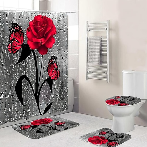 

Ensemble de rideau de douche 4 pièces, rideau de douche imperméable rose et couverture, décoration de salle de bain moderne, rideau de douche avec couverture et couverture de toilette avec 12 crochets de rideau de douche 70,8 x 70,8 pouces