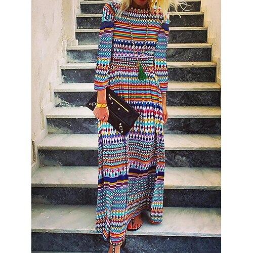 

Per donna Abito lungo Abito lungo Abito casual Abito stampato Fantasia geometrica A strisce Streetwear Informale Esterno Giornaliero Per eventi Stampa Manica lunga Girocollo Vestito Taglia piccola