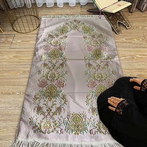 

tapis de prière du ramadan couverture jacquard en relief eid mubarak avec pompon