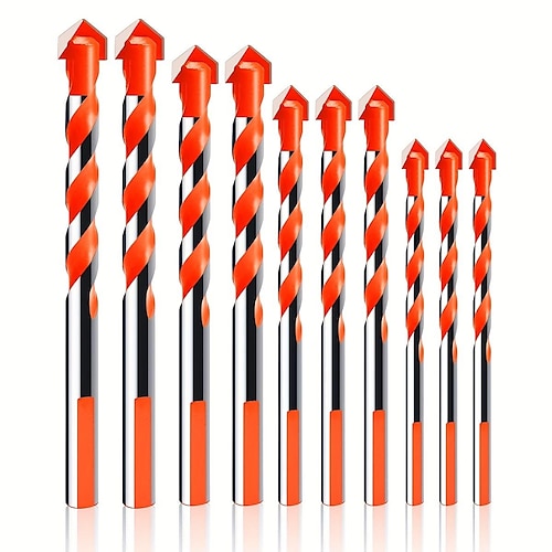 

10pcs forets, forets multifonctions robustes avec pointe en carbure 6/8/10/12mm jeu de forets de poinçonnage pour métal dur et acier, carrelage, béton, verre, brique, bois, orange