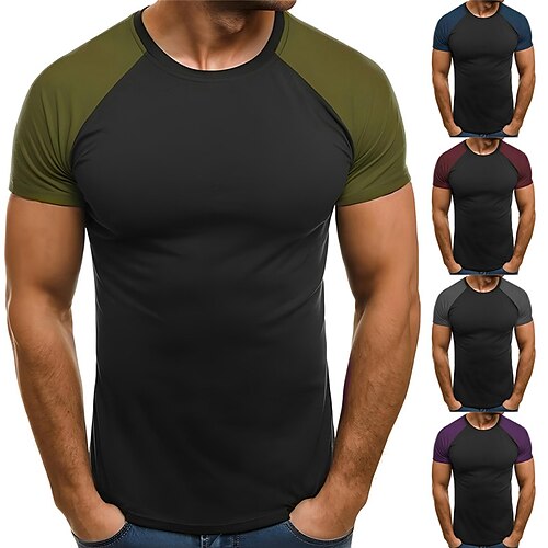 

Herre T-shirt Tee Top Farveblok Raglan ærme Rund hals Gade Ferierejse Kort Ærme Patchwork Tøj Designer Basale Moderne Moderne