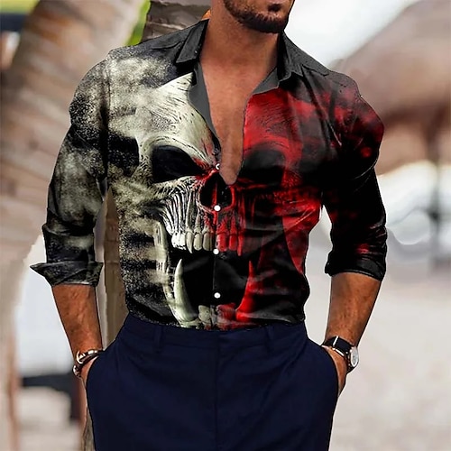 

Homme Chemise Crânes Imprimés Photos Sombre Col rabattu Rouge Extérieur Plein Air manche longue Imprimer Vêtement Tenue Mode Vêtement de rue Design Décontractées