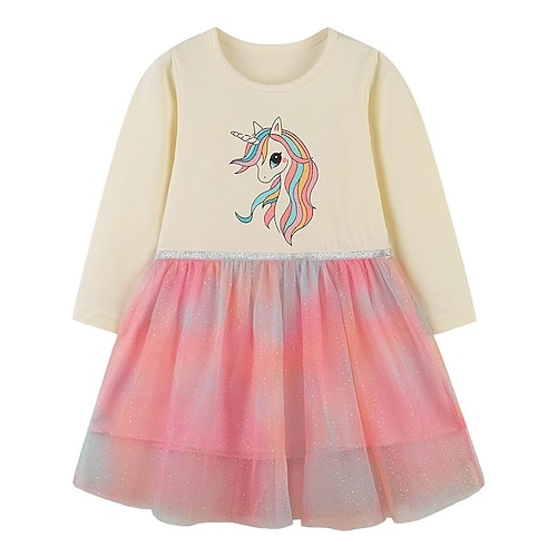 

Vestido infantil de estilo europeo y americano, novedad de otoño, vestido de princesa de malla para niñas, vestido de encaje bonito con cuello redondo de dibujos animados para niños