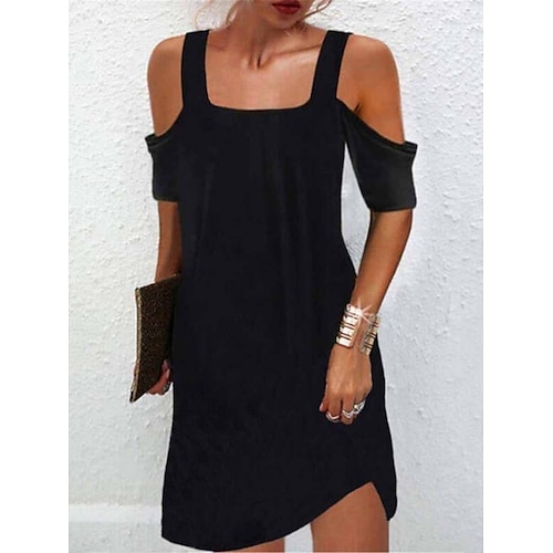 

kvinners fritidsgenserkjole sommergenserkjole slipgenserkjole ensfarget stropp minigenserkjole basic klassisk utendørs daglig kortermet normal passform svart sommer vår s m l xl xxl