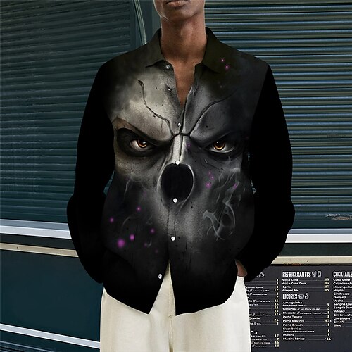 

Men's Shirt Skull Graphic Prints Turndown Black Outdoor Street Long Sleeve Button-Down Print Clothing Apparel Fashion Streetwear Designer Casual