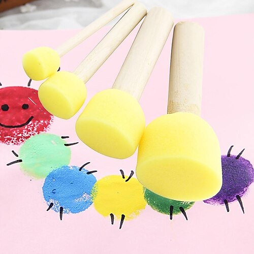 

4pcs/set Graffiti Paint Brush Sponge Paint Brush With Original Wooden Handle Art Supplies For Kids