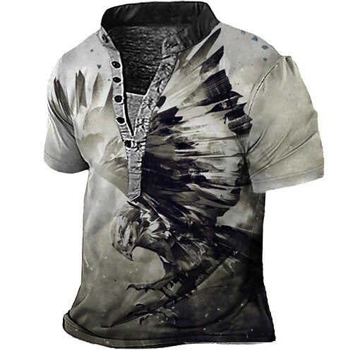 

Herre Henley-skjorte T-Shirts Grafisk Ørn Høj krave Tøj 3D-udskrivning udendørs Afslappet Kortærmet Knap Trykt mønster Mode Designer Basale