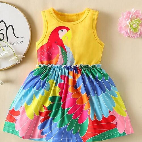 

Bambino Da ragazza Vestito Animali Abito linea A 60-70 cm Vestito Esterno Con balze Girocollo Senza maniche Giornaliero Vestito 3-7 anni Estate Bianco Giallo Rosa