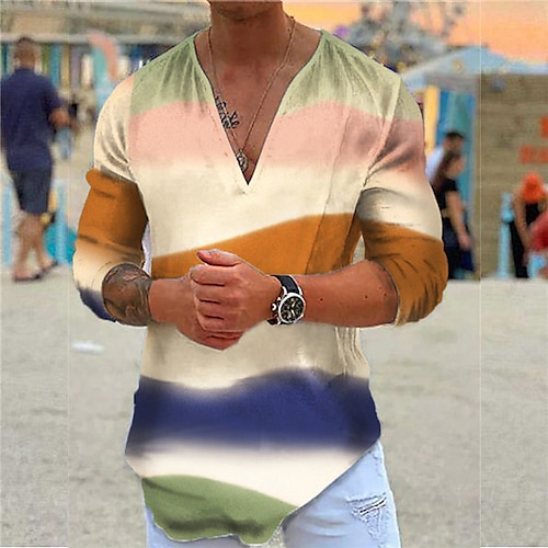 

Homens Camisa Social Floral Gradiente Tribal Estampas Abstratas Vintage Decote V Adamascado Amarelo Azul Real Castanho Claro Azul Ao ar livre Rua Manga Longa Imprimir Roupa Moda Designer Casual