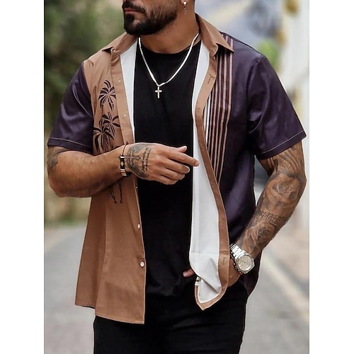 

Homme Chemise Chemise hawaïenne Cocotier Rayé Imprimés Photos Col rabattu Abricot Bleu Marron Vert Kaki Plein Air Casual Manches courtes Bouton bas Imprimer Vêtement Tenue Tropique Mode Vêtement de