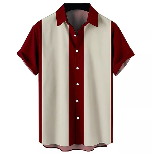 

Men's Shirt Bowling Shirt Button Up Shirt Summer Shirt Red Navy Blue Blue Green Short Sleeve Color Block Turndown Outdoor Street Button-Down Clothing Apparel Fashion 1950s Casual Breathable