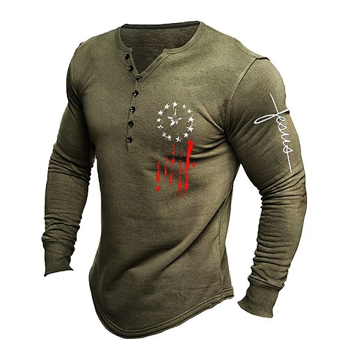 

Homens Camiseta Camisa Henley Camisetas gráficas camisa legal Estampas Abstratas Bandeiras Henley Impressão A Quente Rua Férias Manga Longa Roupa Designer Básico Contemporâneo Moderno