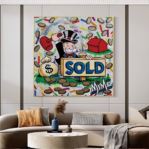 

fatto a mano dipinto a mano pittura a olio parete pittura astratta moderna alec monopoly arte di strada soldi pittura su tela decorazione della casa arredamento tela arrotolata senza cornice non tesa