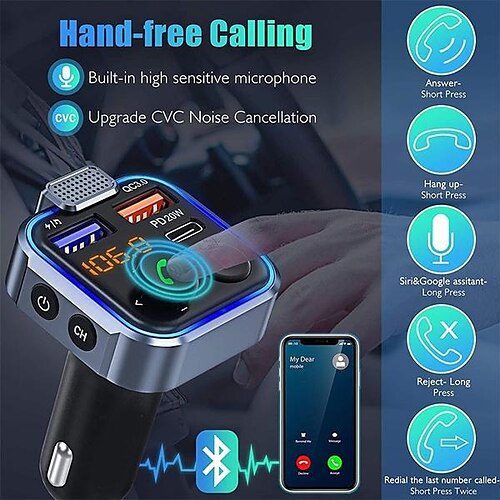 

bil bluetooth 5.0 fm sender pd 20w qc 3.0 hurtigoplader radio musikadapter