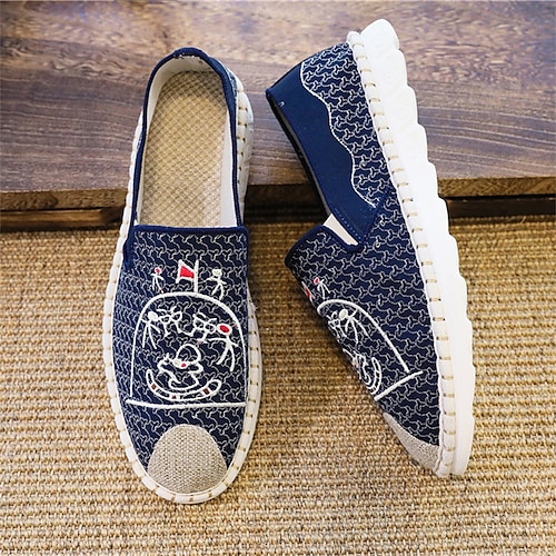 

Homme Mocassins et Slip On Chaussures de confort Rétro Vintage Décontractées Extérieur du quotidien Marche Toile Respirable Blanche Bleu Eté Printemps