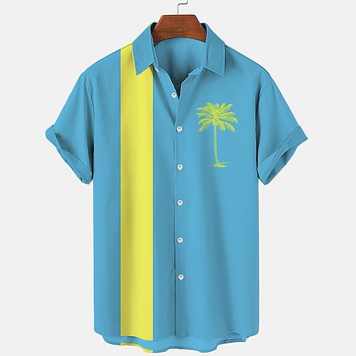 

Herre Skjorte Hawaii skjorte Button Up skjorte Sommer skjorte Casual skjorte Sort Hvid Gul Blå Lilla Kort Ærme Træ Stribet Grafiske tryk Knaphul Gade Ferierejse Trykt mønster Tøj Mode Fritid