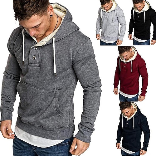 

Herre Hattetrøje Sort Mørkegrå Rød Navyblå Grå Hætte Helfarve Patchwork Frontlomme Fitness Bomuld Fleece Sej Tynd Fleece Nødvendighed Vinter Efterår vinter Tøj Hættetrøjer Sweatshirts Langærmet