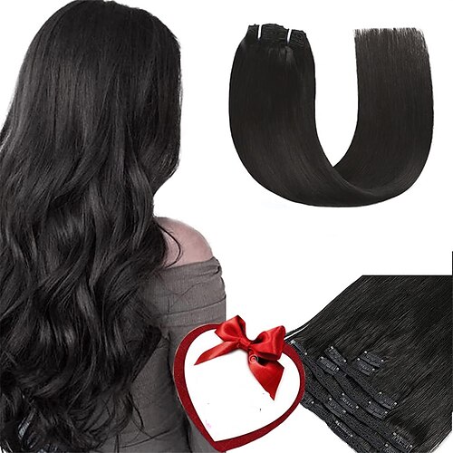 

clip in human hair extensions - thicken double weft 11a brasiliansk hår 130g 7stk silkeagtig glat 100% menneskehår til kvinder