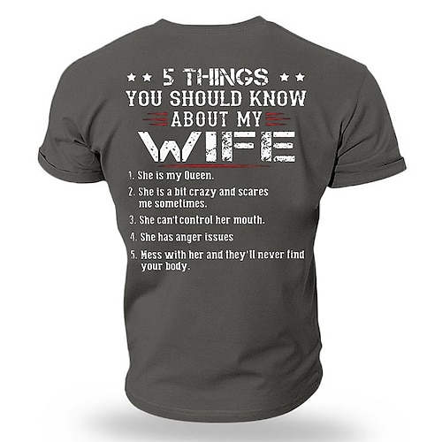 

Men's T shirt Tee Graphic Tee Casual Style Classic Style Cool Shirt 5 Things You Should Know About My Wife Graphic Prints Daddy Family Crew Neck Clothing Apparel Hot Stamping Street Vacation Short