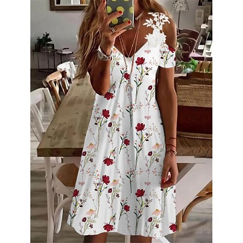 

Per donna Vestito casual Abito estivo Abito sottoveste Floreale Pizzo Stampa Con bretelline Mini abito Di tendenza Streetwear Esterno Giornaliero Manica corta Standard Bianco Estate Primavera S M L