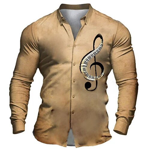 

Herren Hemd Grafik-Drucke Musik Bemerkung Pano Keys Umlegekragen Khaki Outdoor Strasse Langarm Button-Down Bedruckt Bekleidung Modisch Strassenmode Designer Weich