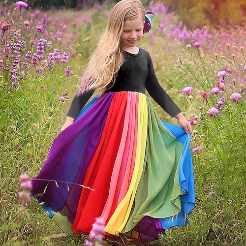 

Bambino Da ragazza Vestito Color Block Vestito svasato Maxi Vestito Scuola Girocollo Manica lunga Festività Vestito 4-12 anni Estate Nero Rosso Blu