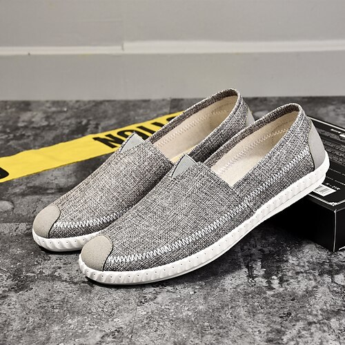 

Men's Loafers Slip-Ons Comfort Shoes Casual Outdoor Daily Canvas Breathable Grey Stripe Black stripe Coffee stripe Striped Summer Spring