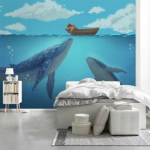 

Papier peint paysage océanique paysage océanique et baleine revêtement mural autocollant peler et coller amovible pvc/vinyle matériau auto-adhésif/adhésif requis décoration murale pour salon cuisine