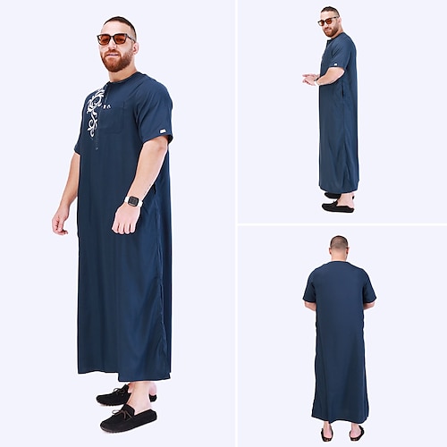 

árabe muçulmano Adulto Homens Religioso árabe saudita manto Thobe / Jubba Para Poliéster Ramadã Collant / Pijama Macacão