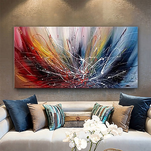 Oil Painting 100% Handmade Hand Painted Wall Art On Canvas Colorful Line Contemporary Abstract Modern  Home Decoration Decor Rolled Canvas With Stretched Frame 100cm * 50cm