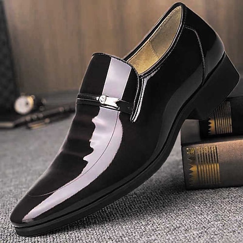 

Men's Business Patent Leather Shoes Autumn Winter Men's New Pointed Toe Slip-On Shoes Low-Top Formal Plus Size Leather Shoes