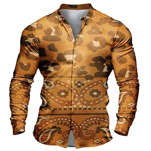 

Homme Chemise Tribal Imprimés Photos Rétro Vintage Col rabattu Jaune Extérieur Plein Air manche longue Bouton bas Imprimer Vêtement Tenue Mode Vêtement de rue Design Flexible