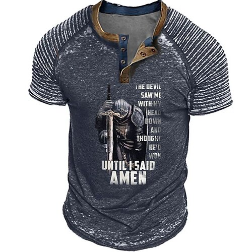 

Per uomo Camicia Henley Magliette grafiche Camicia fresca Cavalieri Templari Stampe astratte Sottile pieghettato Patriotico Henley Stampa a caldo Strada Da mare Maniche corte Pulsante Stampa