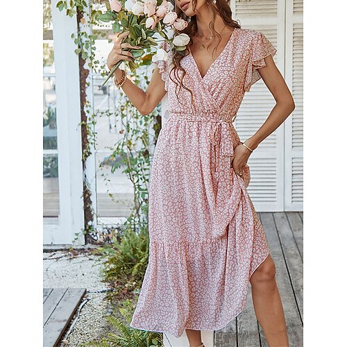 

Per donna Vestito casual Vestito svasato vestito a flori Floreale Lacci Stampa A V Vestito maxi Di tendenza Streetwear Esterno Giornaliero Manica corta Morbido Nero Giallo Rosa Estate Primavera S M L